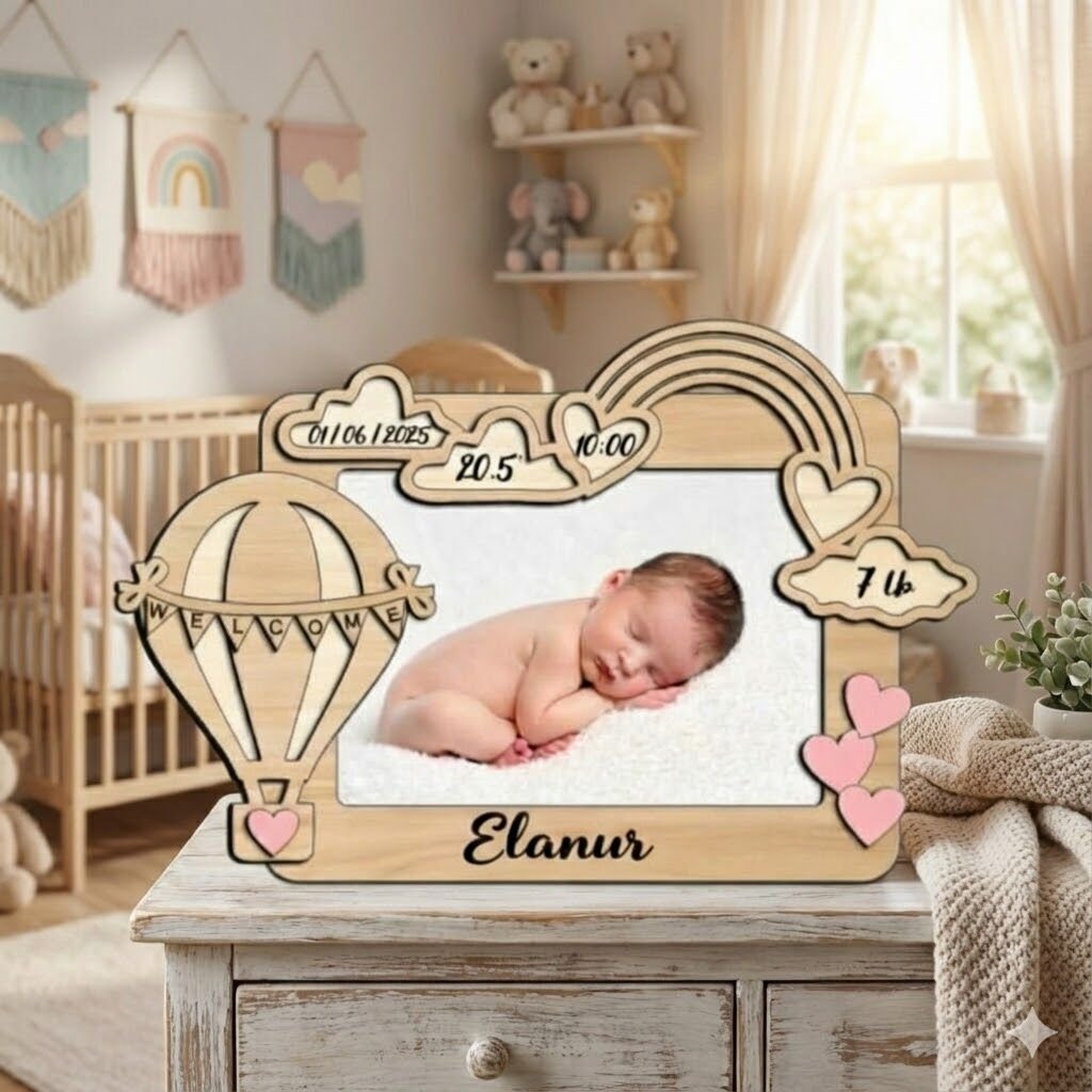 Kişiselleştirilmiş Ahşap Bebek Fotoğraf Çerçevesi Takvim Yenidoğan