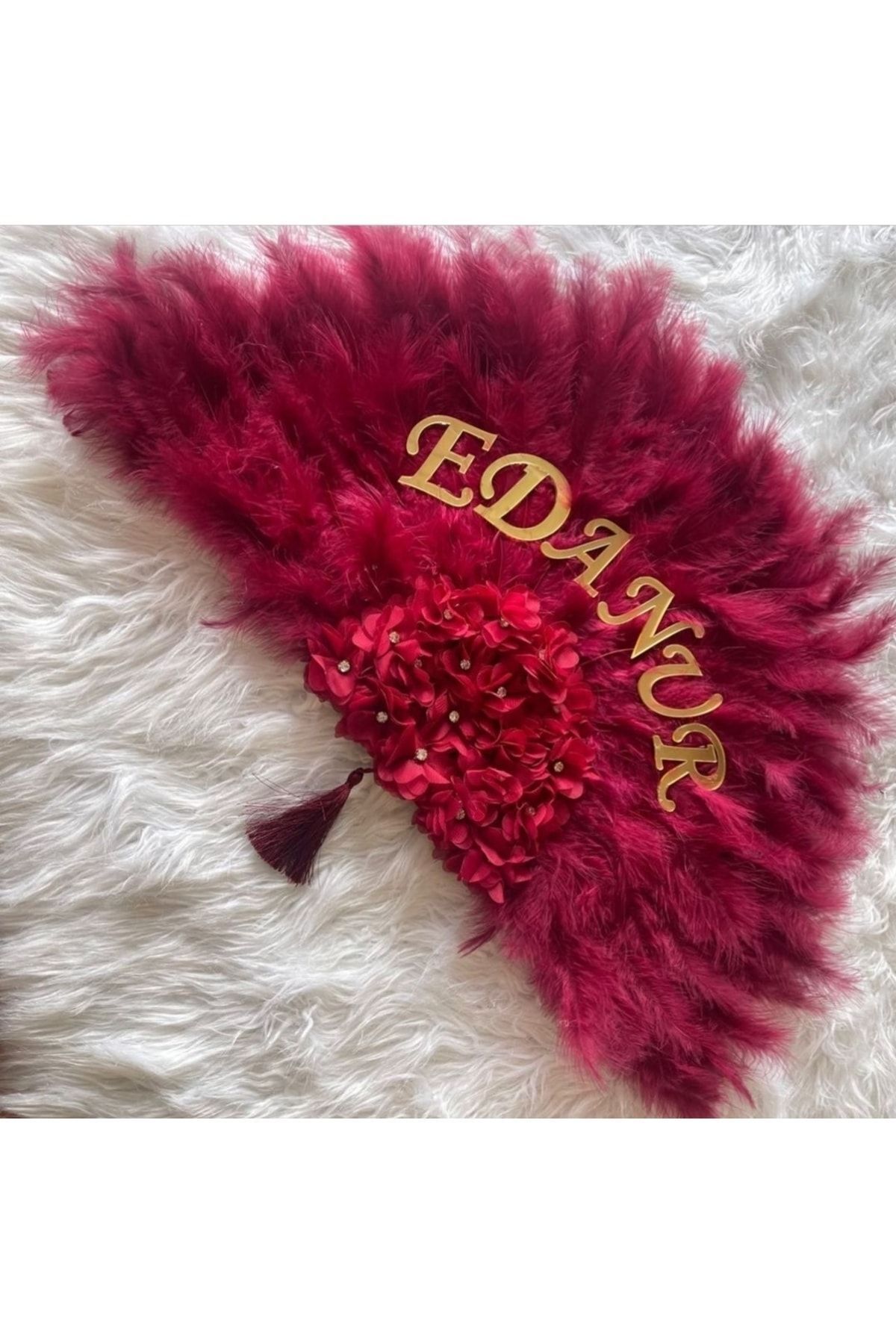 İsme Özel Büyük boy Kına Yelpazesi Tüylü Yelpaze Kına Malzemesi