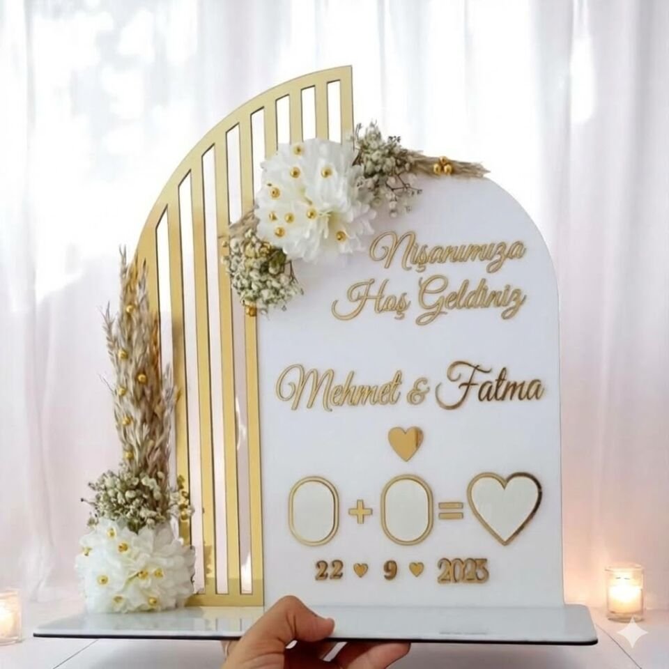 İsme Özel Nişan Hatırası Kapı Süsü Masa Üstü İsimlik Nişan Düğün