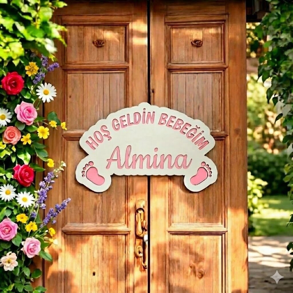 Hoş Geldin Yenidoğan Bebek Süsü İsimli Kedili Model Pembe