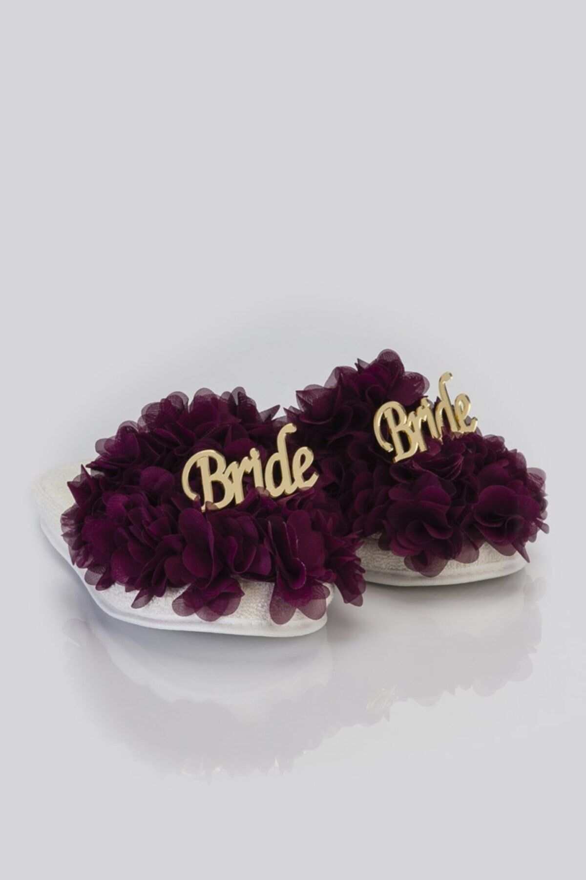 Bride Terlik Lazer Gül Süslü Bride Terliği Bordo