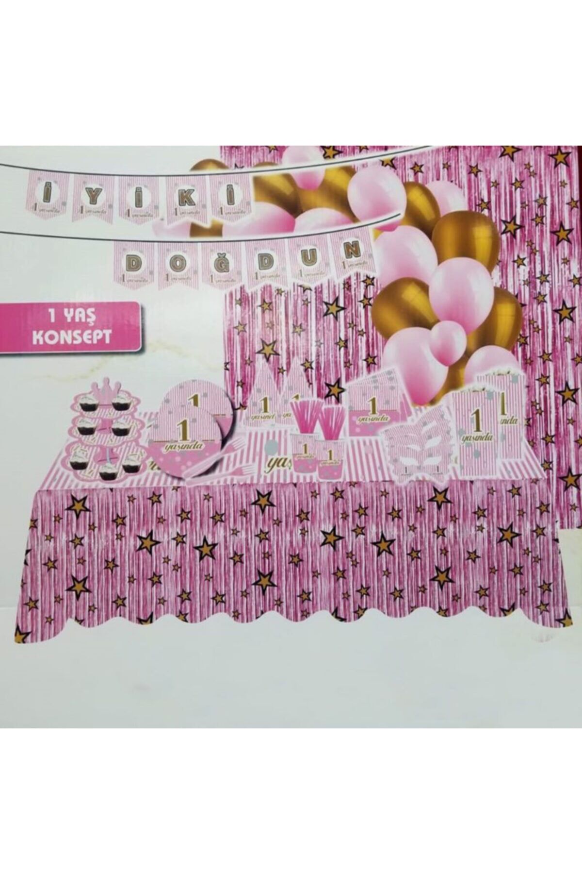 Doğum Günü Parti Seti Altın Konsept 100 Parça Pembe